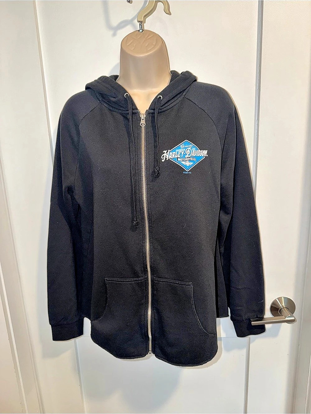 Harley Davidson Heartland black blue logo Burlington IA Zip Hoodie Heartland wom